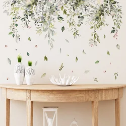 Pegatina de pared de ramas de flores y plantas verdes, decoración de fondo de sofá para sala de estar, calcomanías, decoración del hogar, papel tapiz autoadhesivo