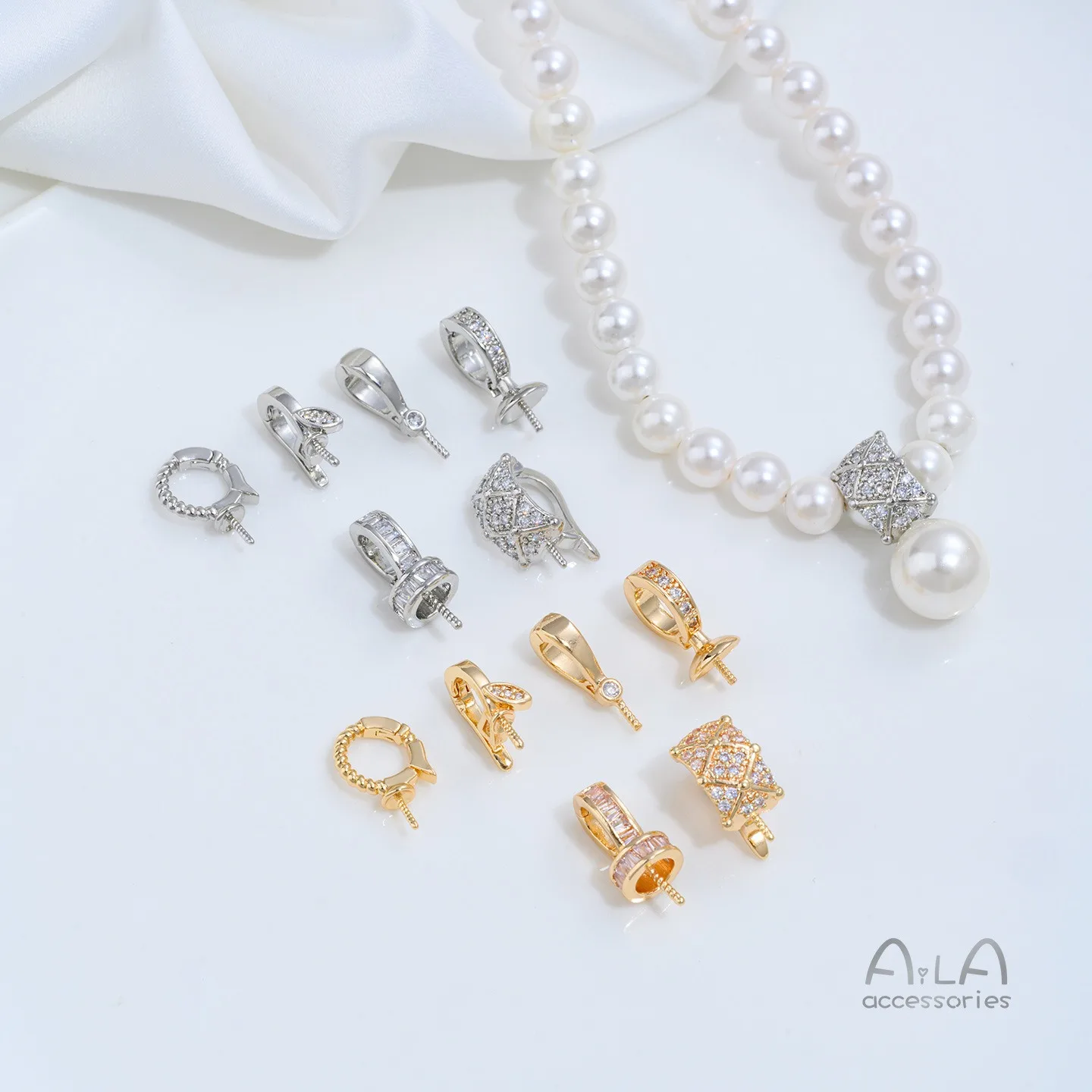 DIY Jewelry Findings, 14K Gold Plated Accessories, Zircon Inlaid Charms, Leaf Pendant, Bead Cups, Pendant Clasps