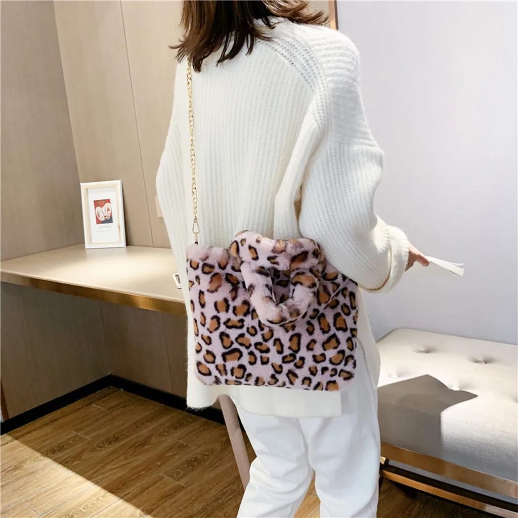 Fashion Woman Leopard Pattern Plush Handbags Autumn And Winter Shoulder Bag Mochilas Para Mujer Mochilas Femeninas Mochila Y2k