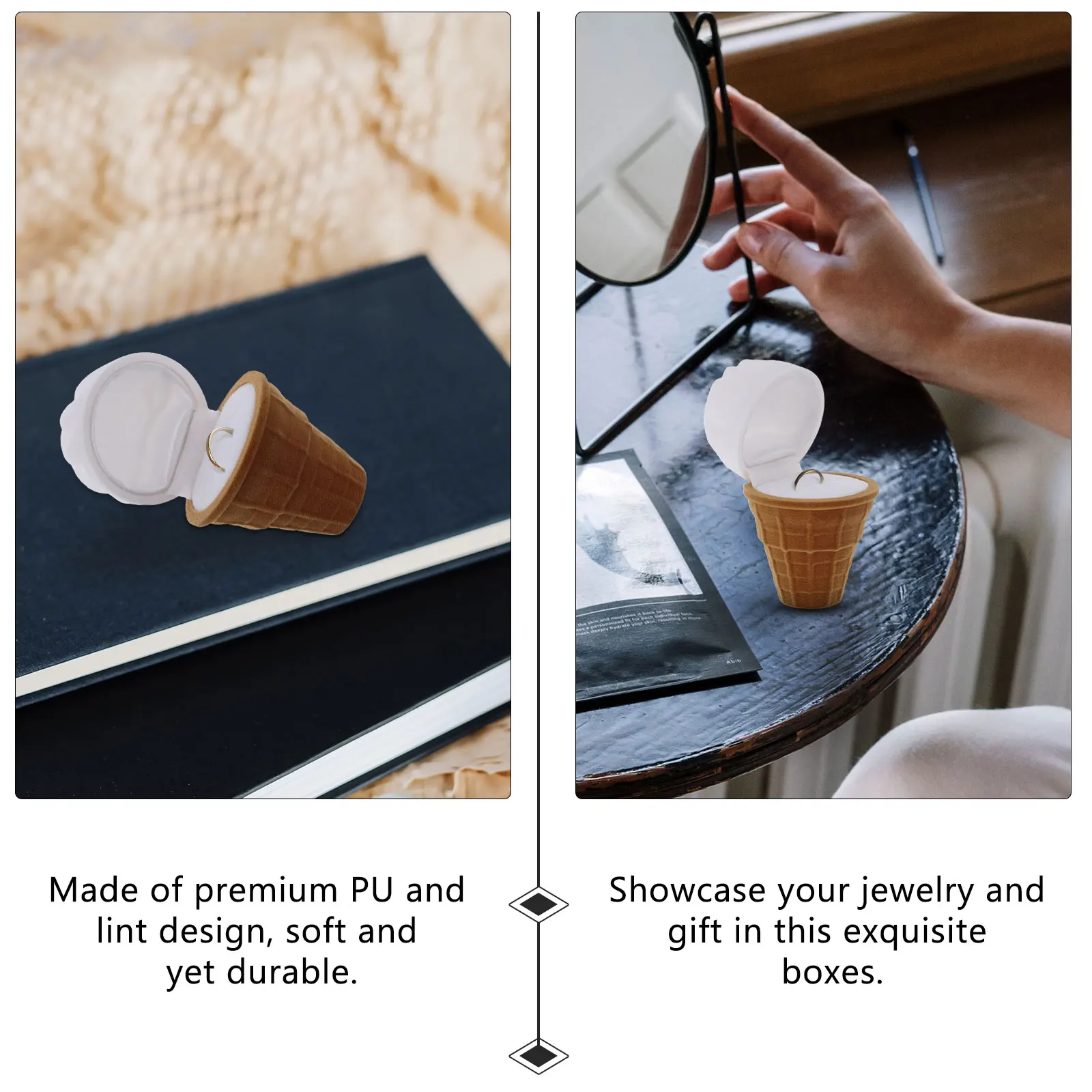 

Ice Cream Shape Ring Box Creative Jewelry Case Storage Holder Simulation Flannel Travel Gift Packaging Box Proposal Wedding