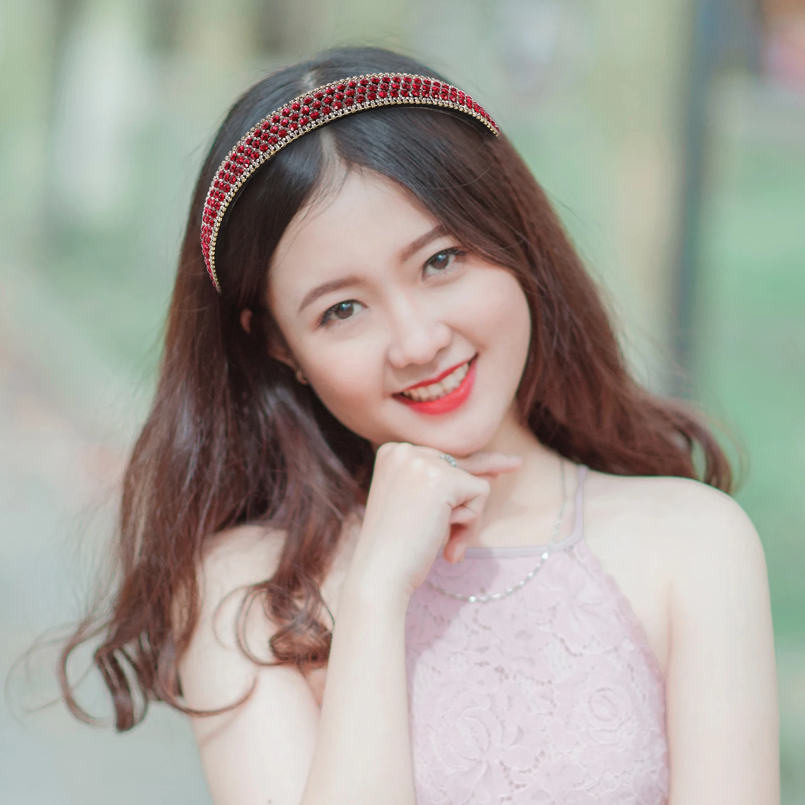 

Rhinestone Headband Womens Bands Styling Tools Red Rhinestones Girls Headbands Accessories Women Wide Edge Non Slip Teeth Design