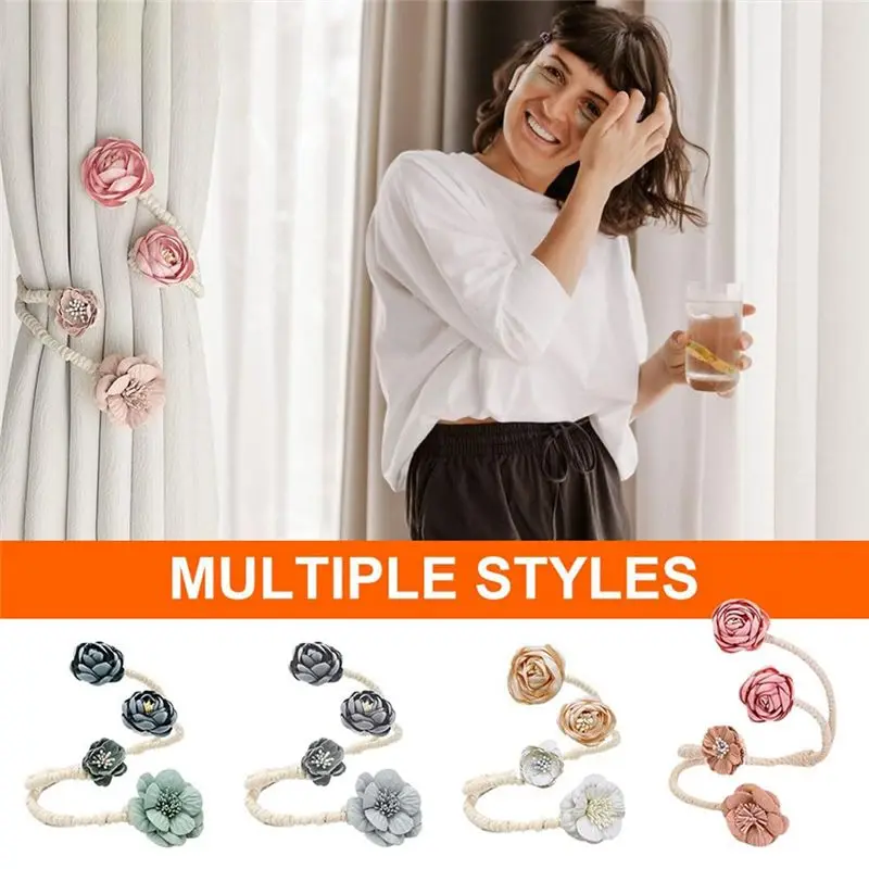 AT21-Flower Curtain Tie Curtain Buckle Versatile Living Room Punch-Free Tie Rope Suitable For A Variety Of Styles