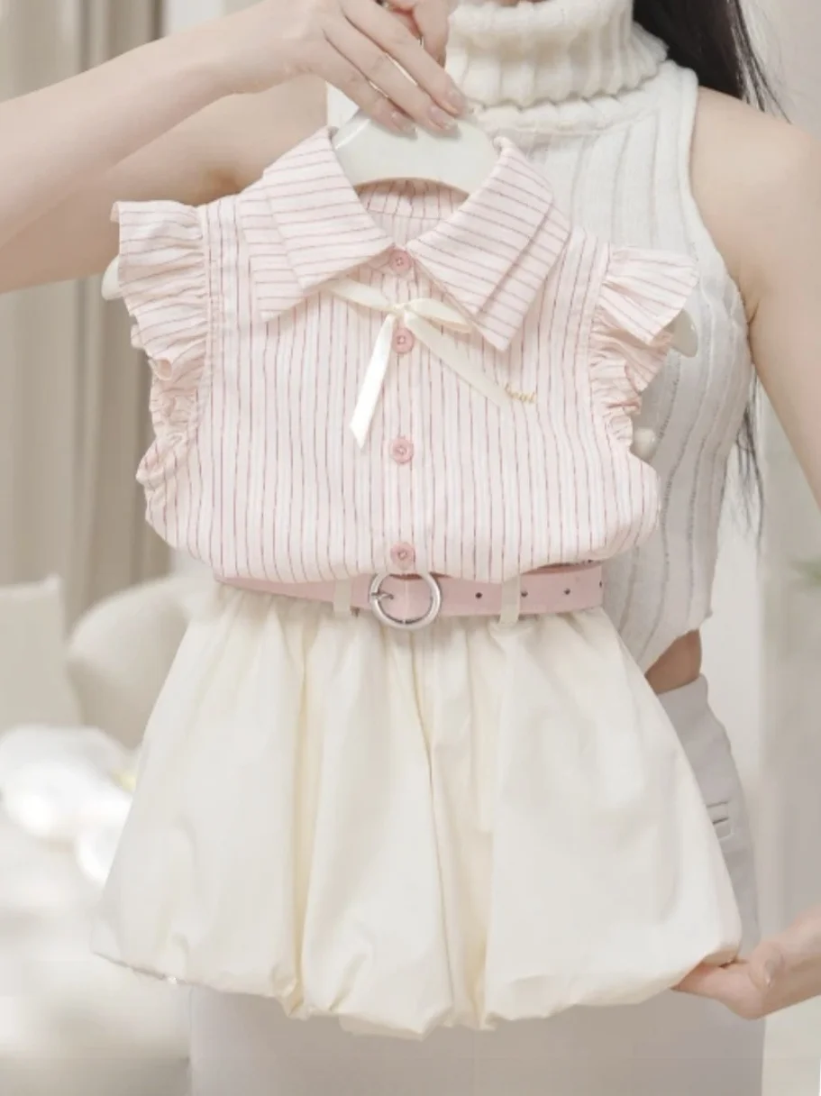 

Girls Summer 2025 irt Sve Knot Sweet Stripes orts Set Floral Print Long Sve Commute Sle Silk Top