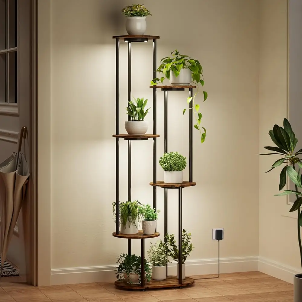 

Plant Stand Indoor With Grow Light, 50"" High Indoor Plant Shelf, 6 Tier Flower Stand With Plant Light Full Spectrum, Metal