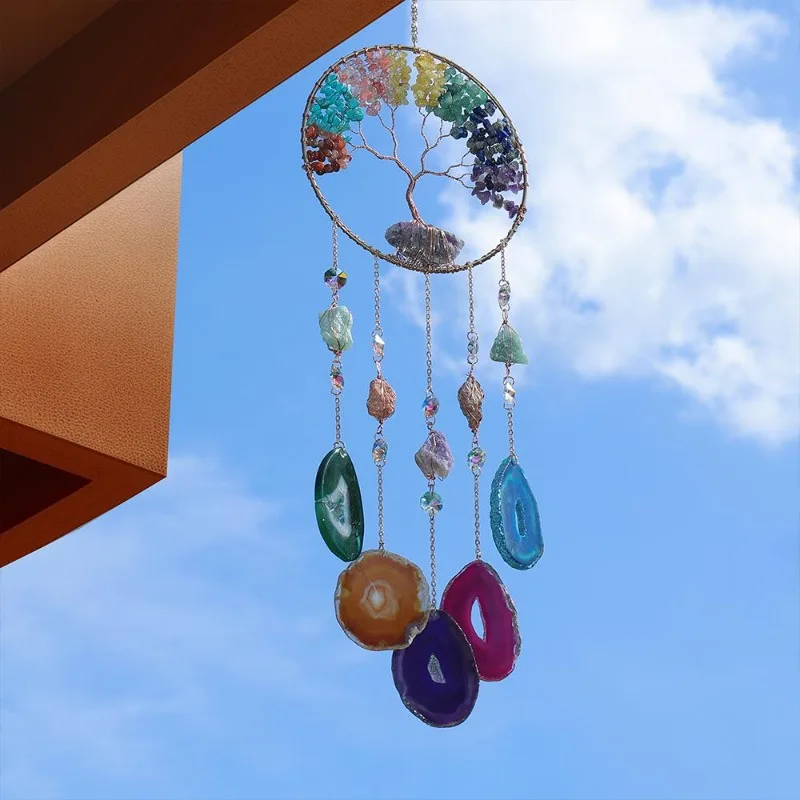 High-grade Crystal Gravel Colored Agate Pieces Dream Catcher Pendant Wind Chimes Living Room Room Decoration Pendant Decor