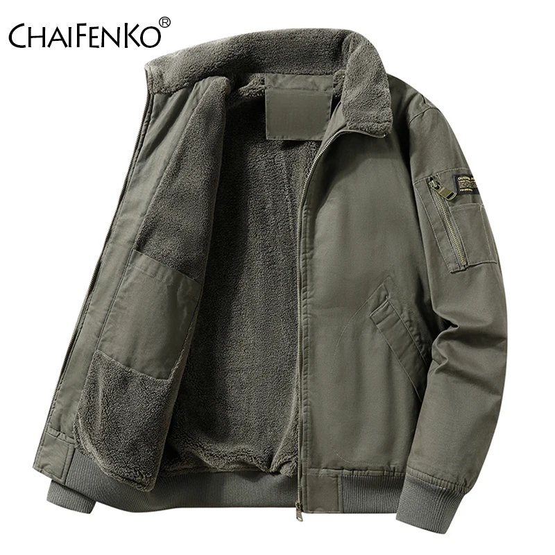 New Casual Versatile Solid Lapel Men Tops Winter Fleece Thickening Parka Outdoors Loose Keep Warm Fashion Multiple Pockets Coat