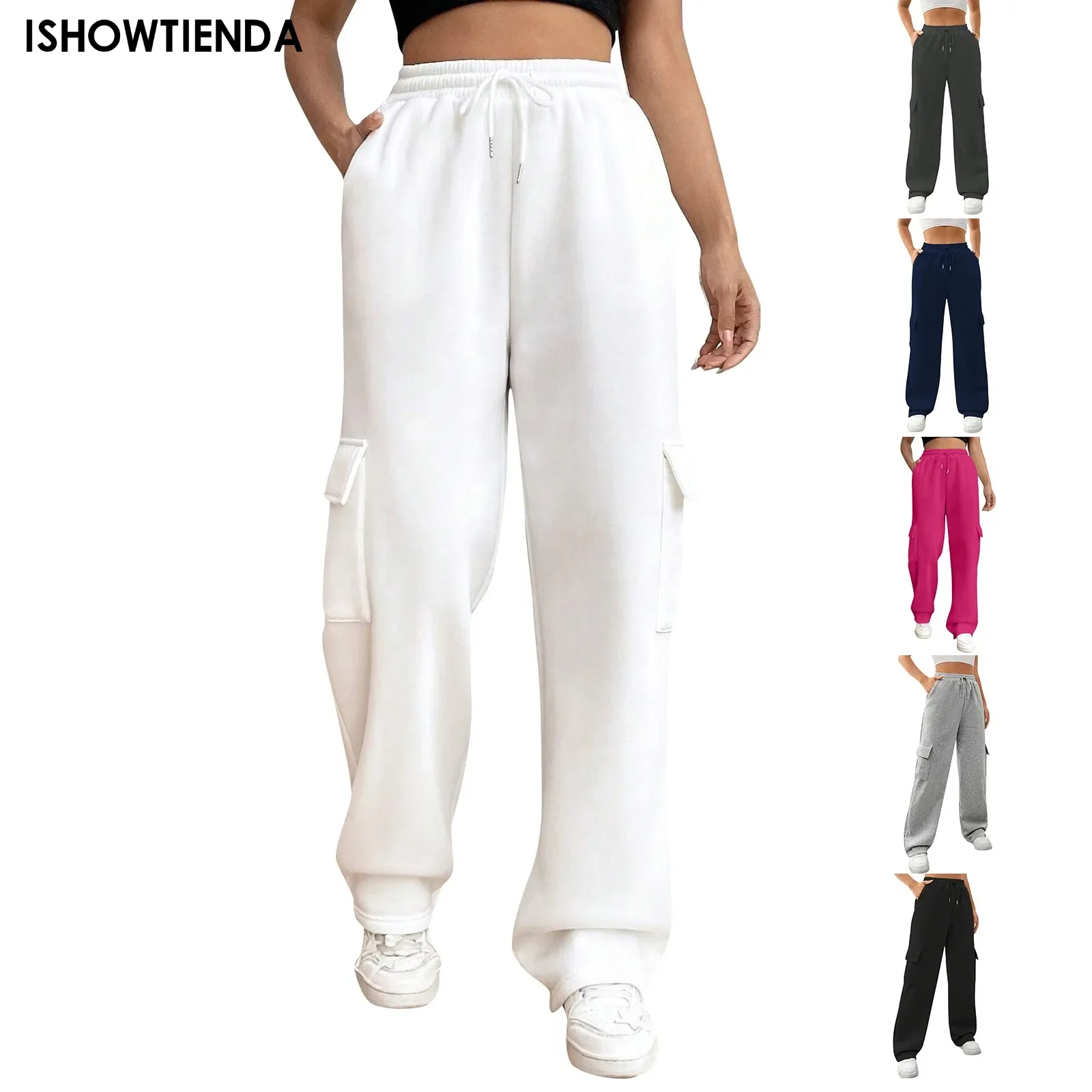 Autumn Winter Sports Pants For Women Straight Loose Wide Leg Pants High Waist Streetwear Casual Sweatpants Black Gray Trousers