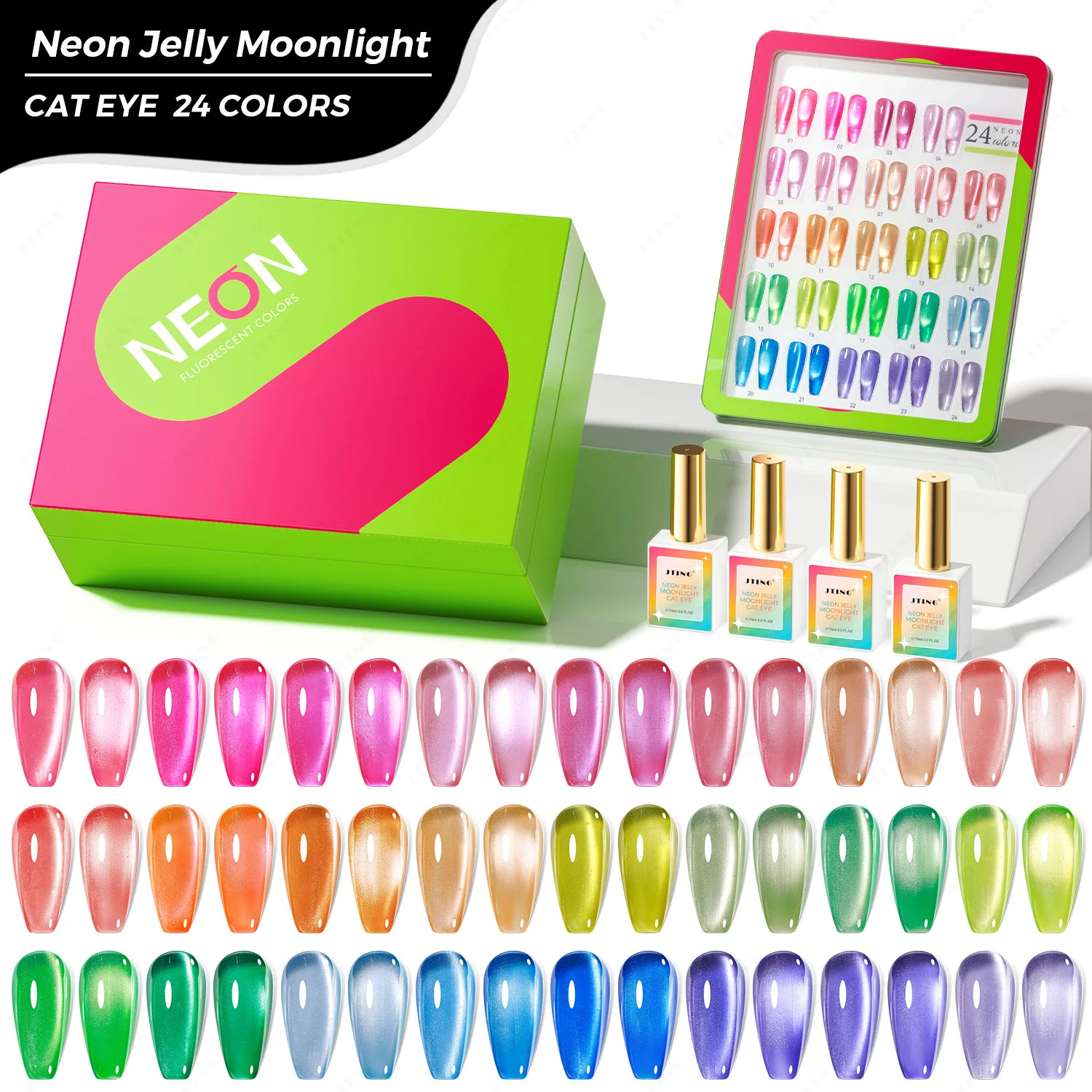 

24 Colors 3D Magnetic Fluorescent Cat's Eye Gel Nail Polish Set Emerald Green Soak Off UV LED Gel for Salon & DIY Nail Art 19 so