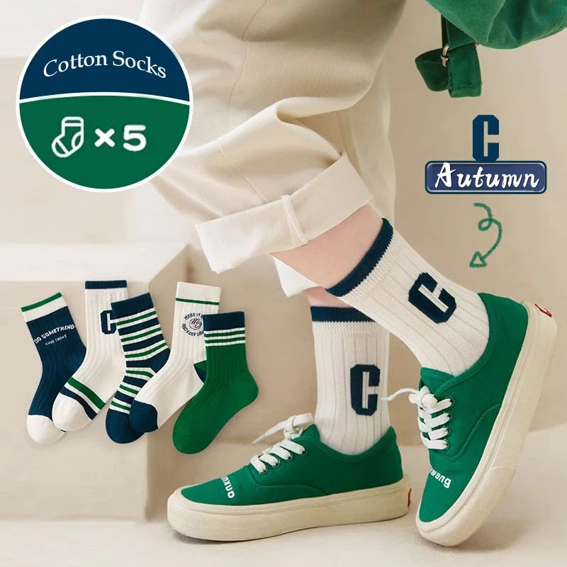 5 Pairs Children\'s Socks Boys Autumn Cotton Socks Baby Child 1-14T Kids Medium Sport Sock