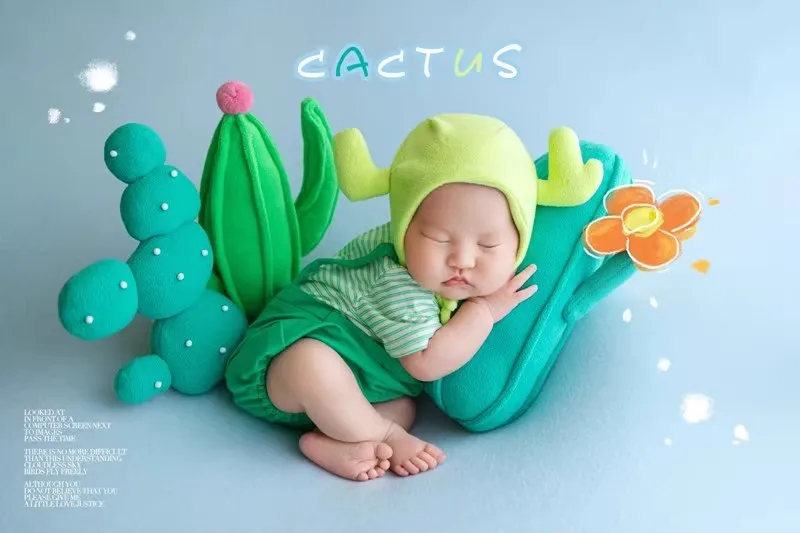 ❤️Newborn Photography Clothing Hat+Jumpsuit+Cactus Throw Pillow 6Pcs/set Studio Baby Photo Props Accessories Clothes Outfits