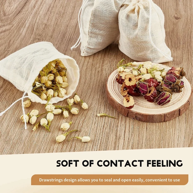 A01V-20 قطعة أكياس موسلين كبيرة أكياس قطنية برباط، أكياس تحضير الشاي (8 × 12 بوصة)