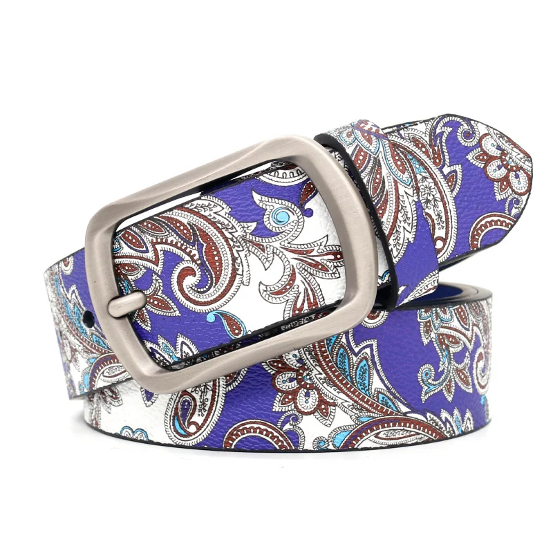 

Western Print Embossed PU Leather Women Belt Fashion Flower Embossed Jeans Causal Pants Belt for Mens
