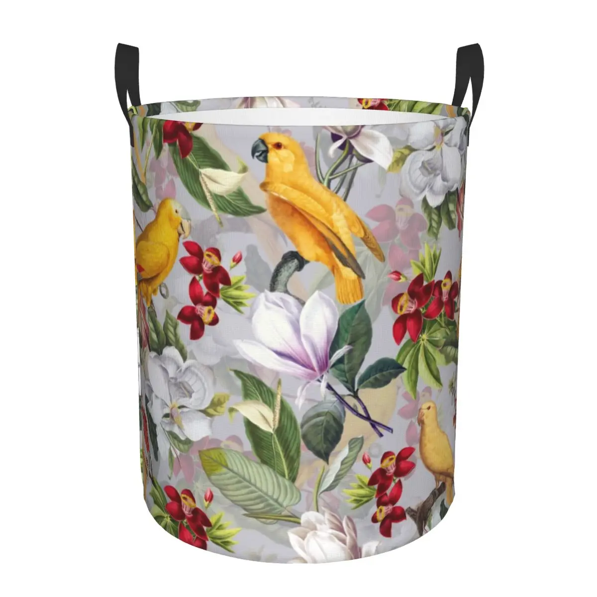 Vintage Parrot Tropical Jungle Pattern Laundry Basket Collapsible Birds Clothes Hamper for Nursery Kids Toys Storage Bin