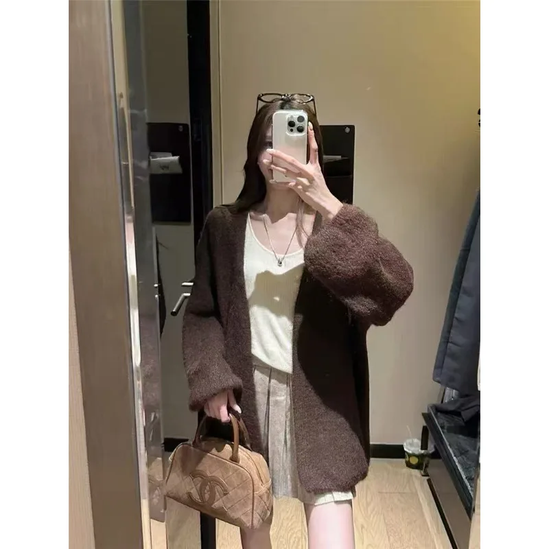 الخريف والشتاء أزياء كسول نمط تنوعا فضفاضة منتصف طول بلون نفخة الأكمام سترة سترة المرأة الأعلى #6