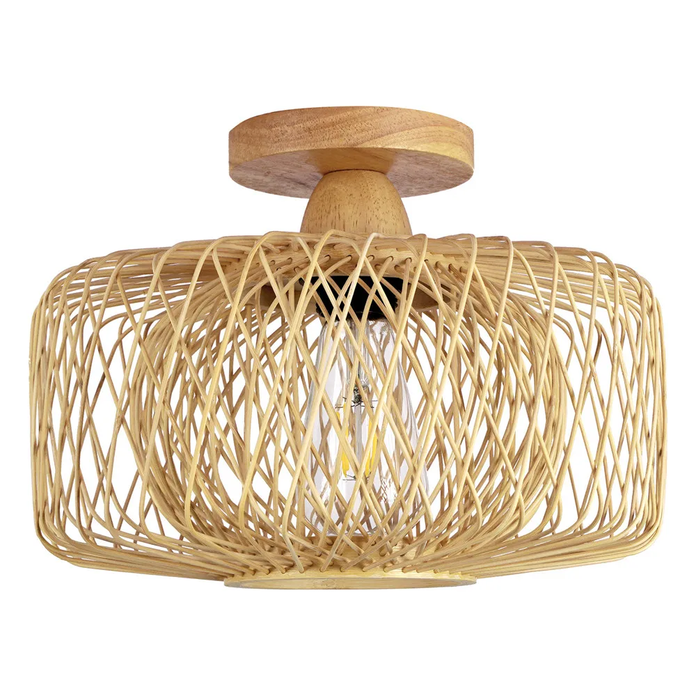 

Handmade Woven Ceiling Light for Living Room, Bamboo Lamp, Retro Style, Double Layer Lampshade, Lighting Fixture