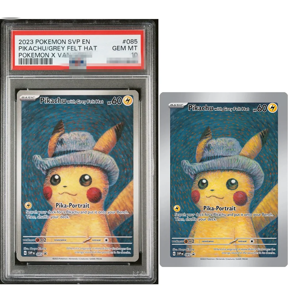 

DIY 2023, PTCG SVP EN SV, ЧЕРНАЯ ЗВЕЗДКА, АКЦИЯ POKEMON X VAN GOGH PIKACHU С СЕРАЯ КЕПКА FELT # 10 карточных игрушек класса 085.