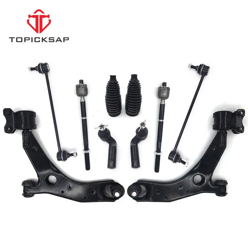 TOPICKSAP 10pcs Front Lower Suspension Control Arm Inner Outer Tie Rod Boots Sway Bar Kit for Mazda 3 5 2004 - 2014