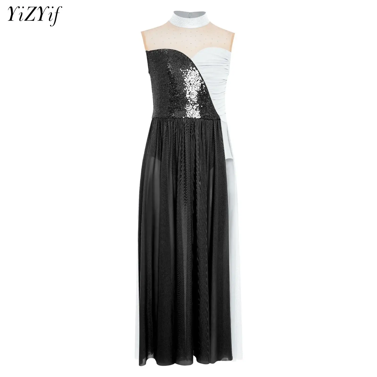 

Kid Girl Modern Dance Dress Sleeveless Sequins Ballet Gymnastics Figure Skating Leotard Maxi Dress Lyrical Competition Dancewear