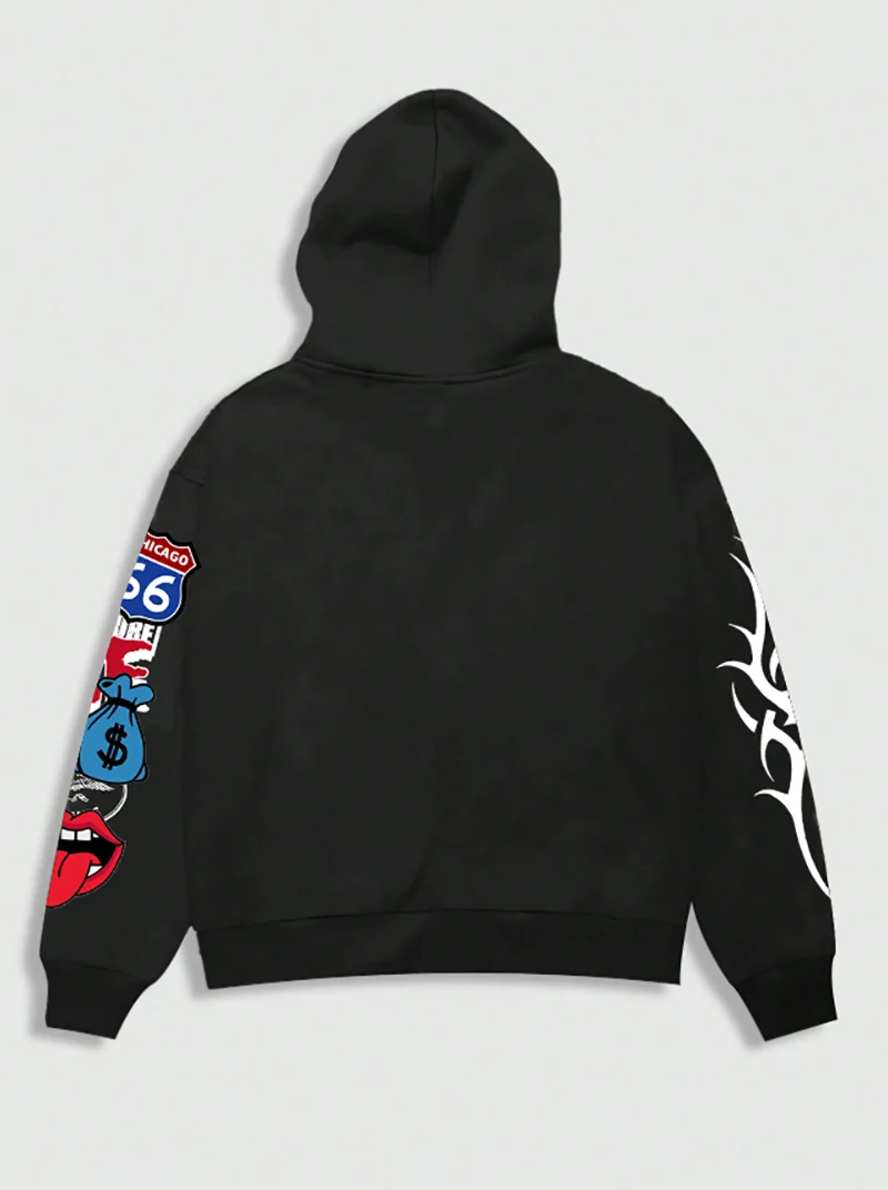 Мужская осенне-зимняя теплая американская уличная модная толстовка с капюшоном и молнией с принтом New York Chicago Element, модная черная толстовка