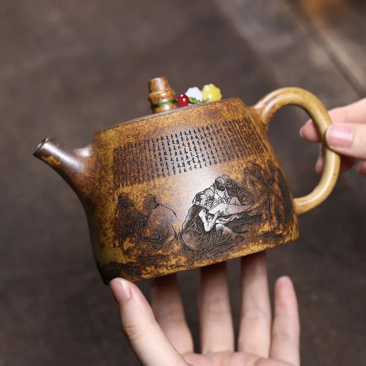Unique Tea Infuser Teapot Container Tea Ceremony Yixing Zisha Teapot Handmade Original Ore Firewood-fired Eighteen Arhats Teapot