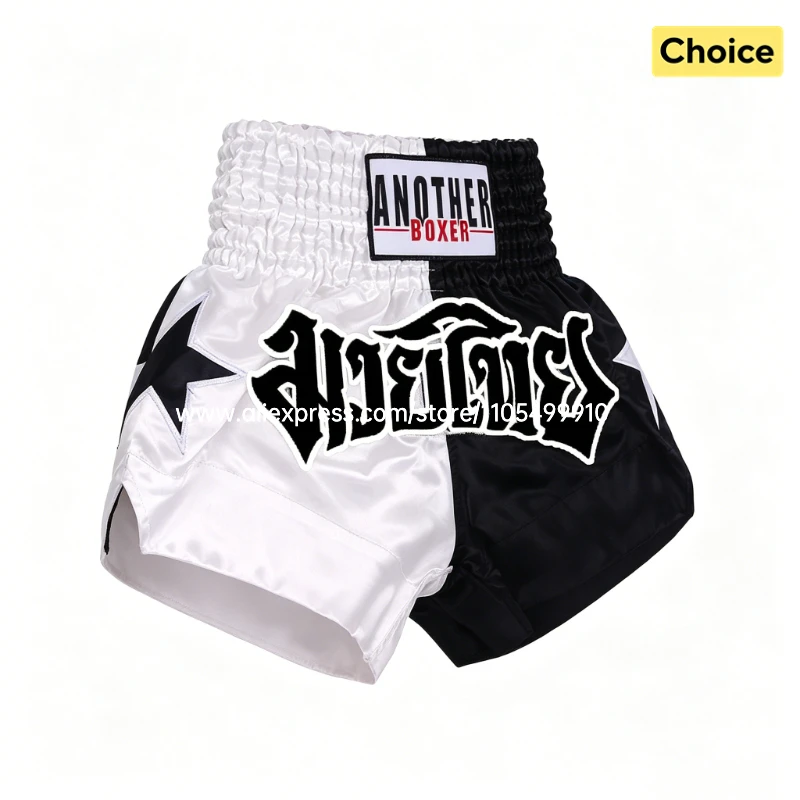 Thai-Boxshorts Schwarz Weiß Kampf-Kickboxshorts für Männer Frauen Kinder Stern-Stickerei Muay Thai Boxshorts MMA Trainingshosen
