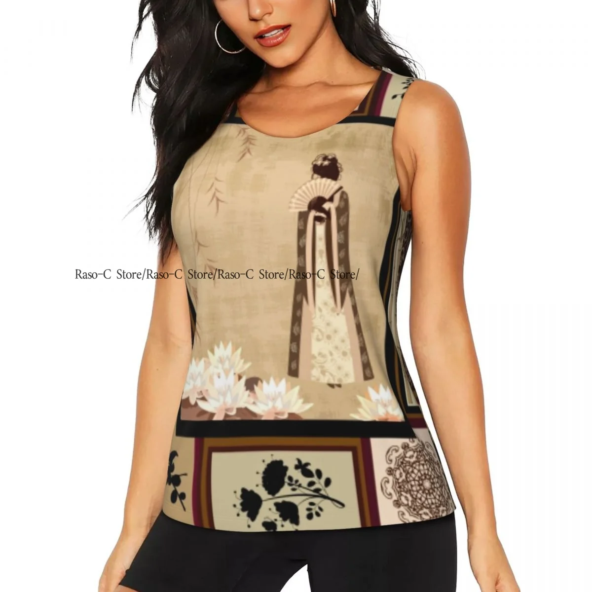 Women Sport tank Tops Loose Yoga Tops Quick Dry Workout Sport Tops Girl In Traditional Dress Cultural Eastern Collage Yoga Shirt