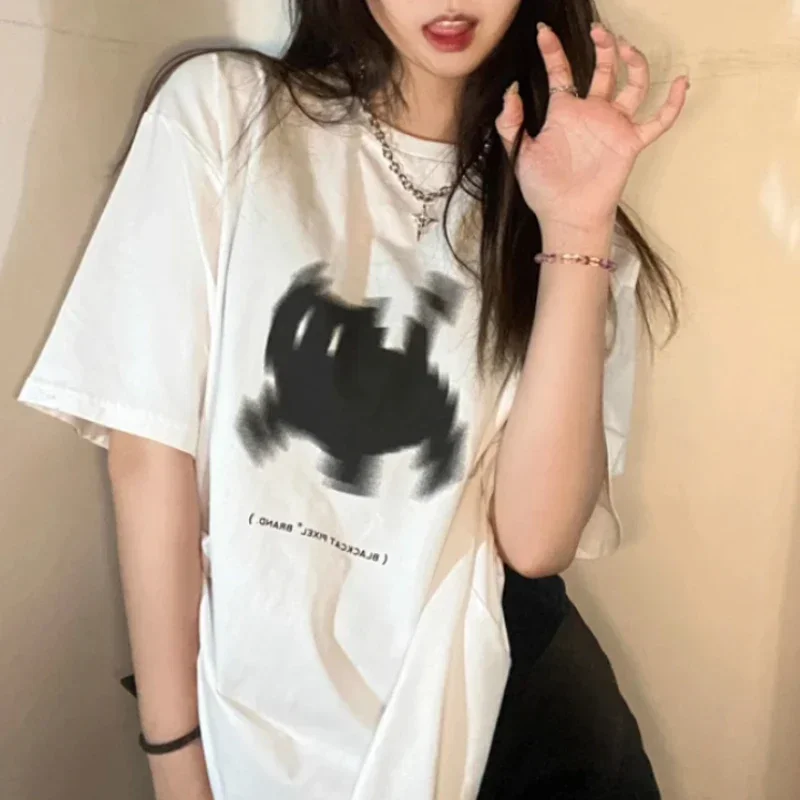 Aesthetic Print Short Sleeve Women T-shirts Basic Streetwear Y2k Tops Casual Harajuku Gothic O Neck Tees Clothing