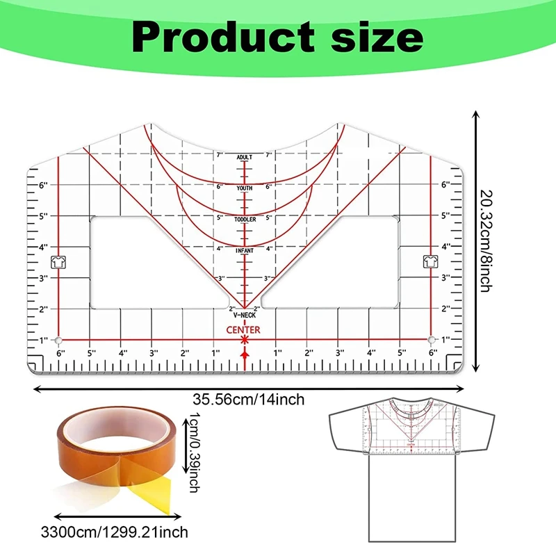 T61C_Tshirt Ruler Guide for Vinyl Alignment, with Heat Tape