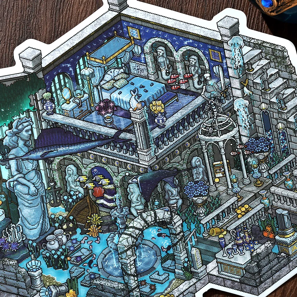 

Kawaii Mysterious Bookstore 3D Underwater castle Landscape Sticker DIY Pocket Cabin Scene festival gift