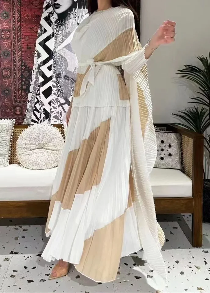 miyaki dress ladies Pleated Design, Fashionable Patchwork Color Irregular Top+skirt Two-piece Set for 2024 New Women's Clothing size_new_2