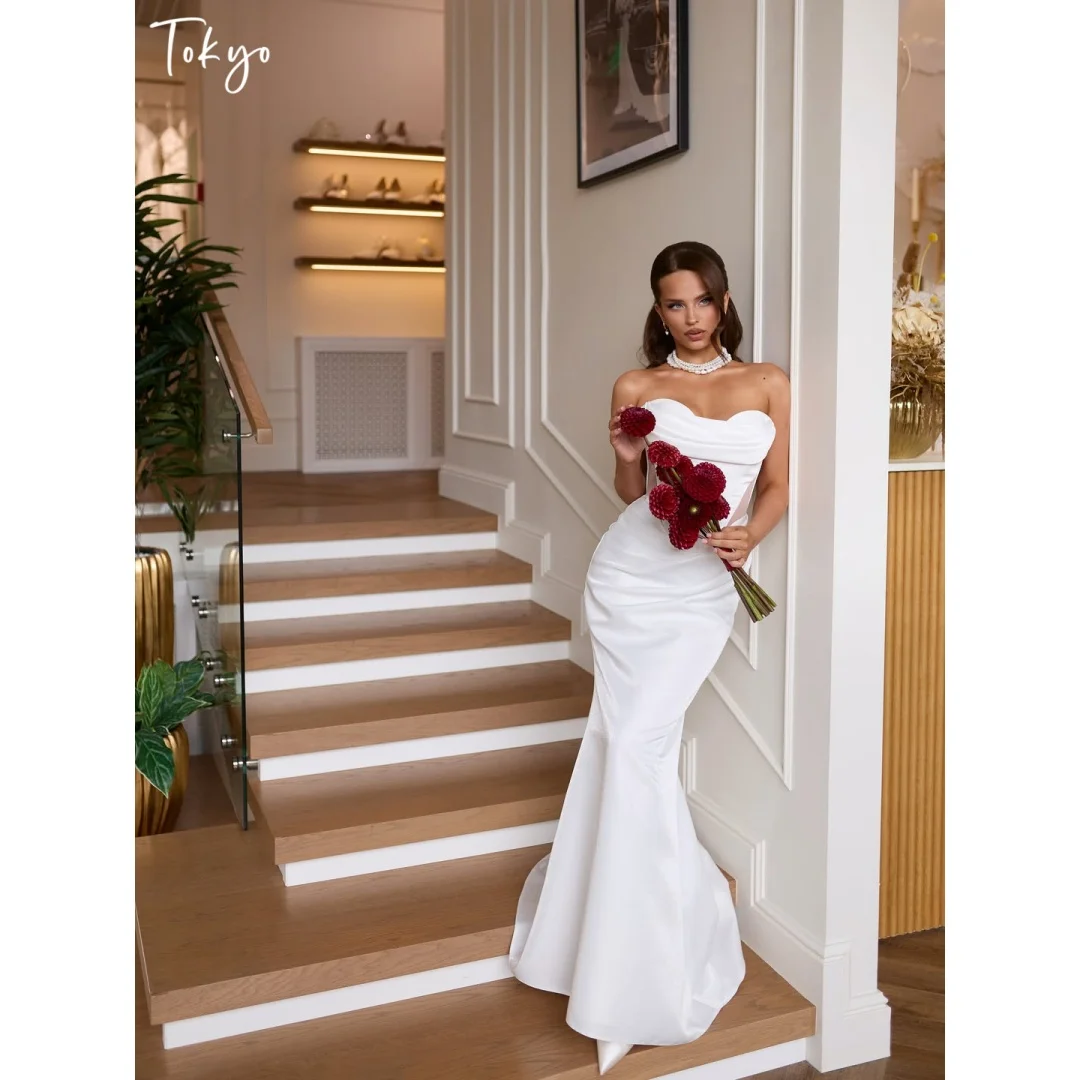 Tokyo Strapless Sweep Train Wedding Dress Draped Skirt vestidos de noche Draped Detail Regular Back Mermaid Evening Dresses 2026