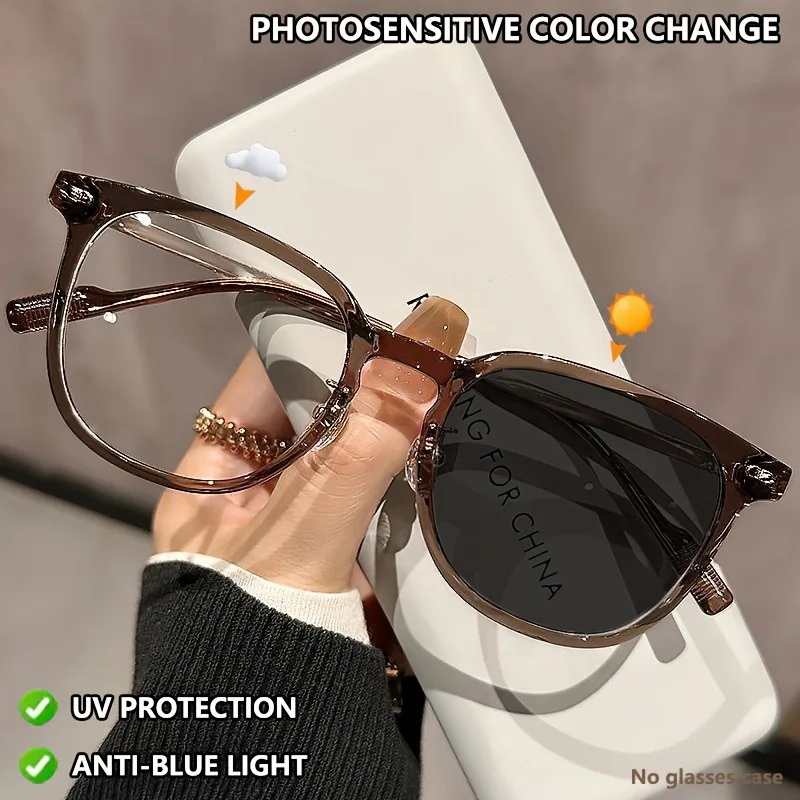 Modische Damen-Quadratbrillen, Anti-Blaulicht Transparente Brillen, Ultraleichte Neutrale Photochrome Gläser