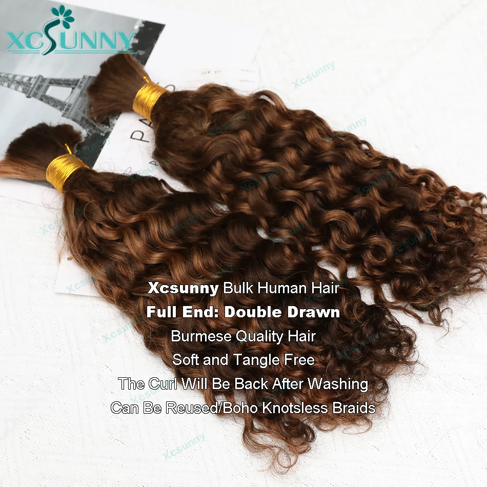 Highlight Bulk Human Hair For Braiding Curly Braiding Hair Extensions Color 30 4 Human Hair For Braids Wholesale Double Drawn