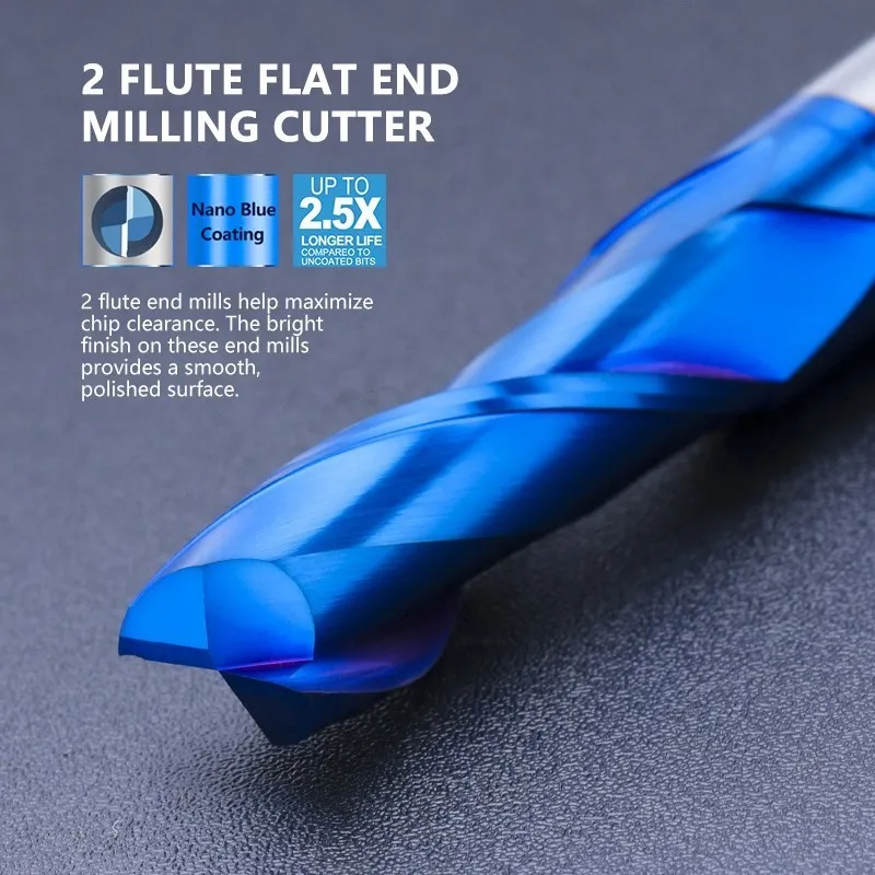 Router Bits 2/3 Flute Tungsten Steel Milling Cutter 1/2 1/4 Shank Flat End Mill Nano Blue Coated Carbide Milling Tools