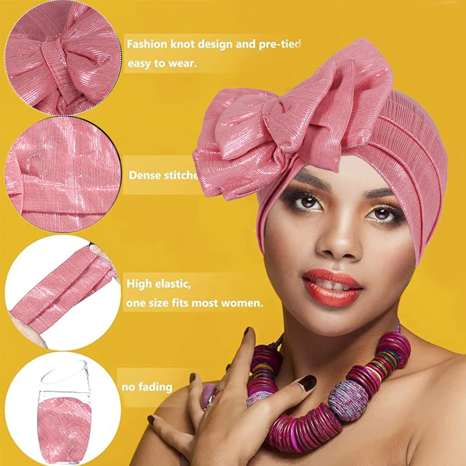 Elastic Bow Turban Caps for Women Muslim Headscarf Hat African Head Wraps Muslim Headwear Headwrap Bonnet Female Turbante Mujer