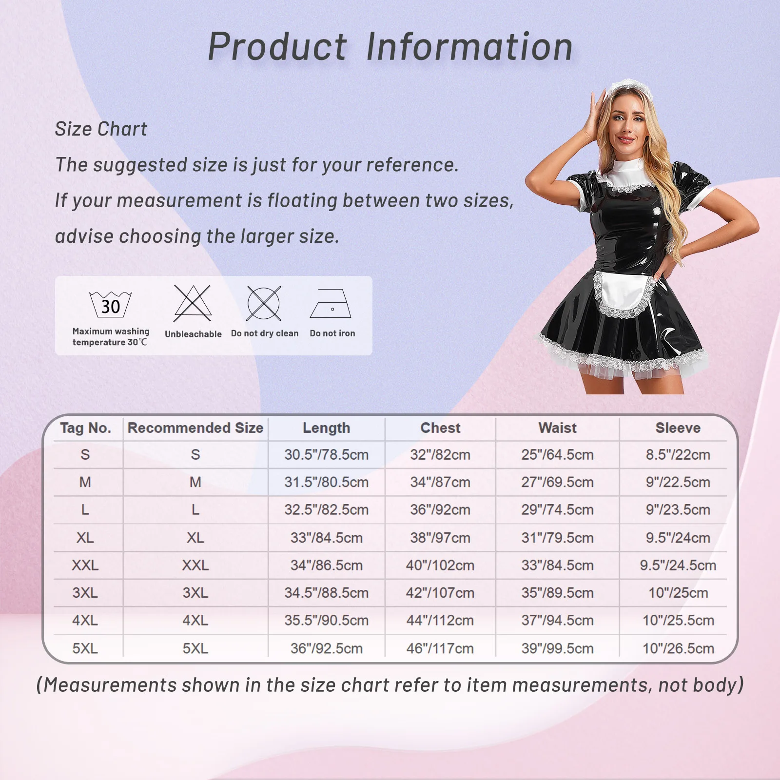 Womens Glossy Patent Leather Maid Cosplay Dress Ruffles Trims Bow Apron Puff Sleeve A-Line Dress Naughty Maid Uniform Clubwear