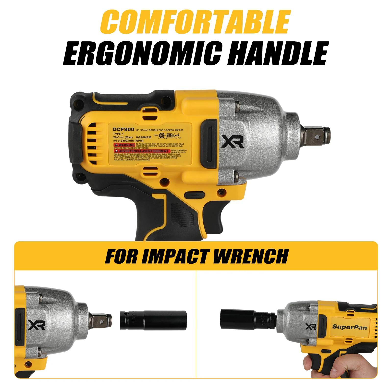 Superpan DCF900 20V Cordless Brushless Impact Wrench - 1/2 Universal High Torque Power Tool for DeWalt 18V battery specs