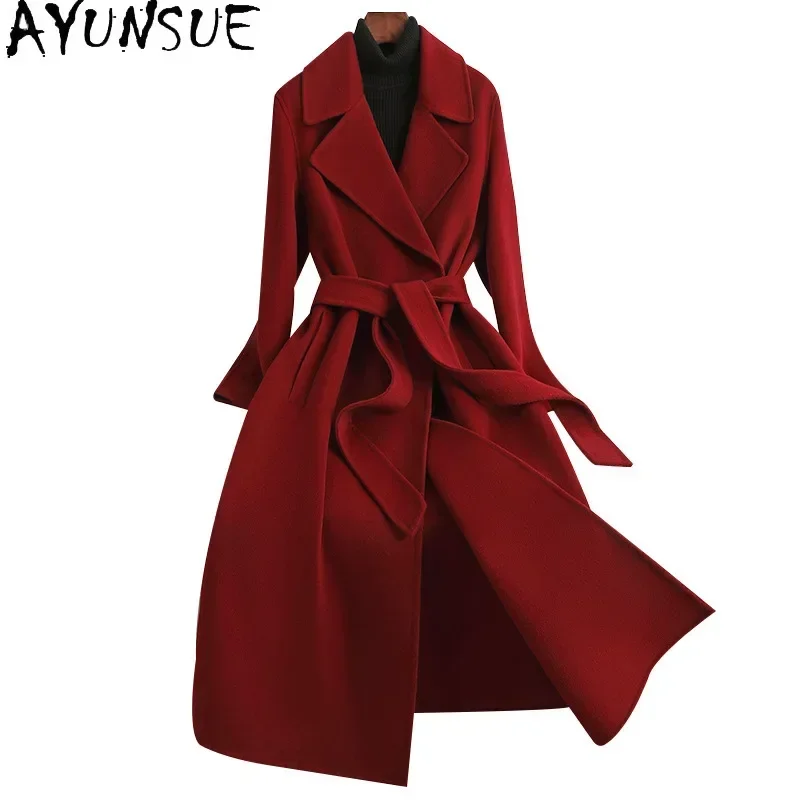 

AYUNSUE 100% Wool Coats for Women Luxury Long Coat Women Autumn Winter Clothes Fashion Cashmere Coat Woman Пальто Женское 2024