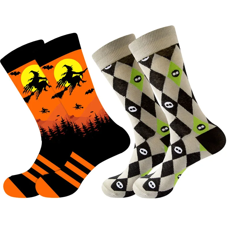 Halloween Witch Socks Comfortable Cotton Socks for Men and Women Bat Pumpkin Scarecrow Mid-calf Socks