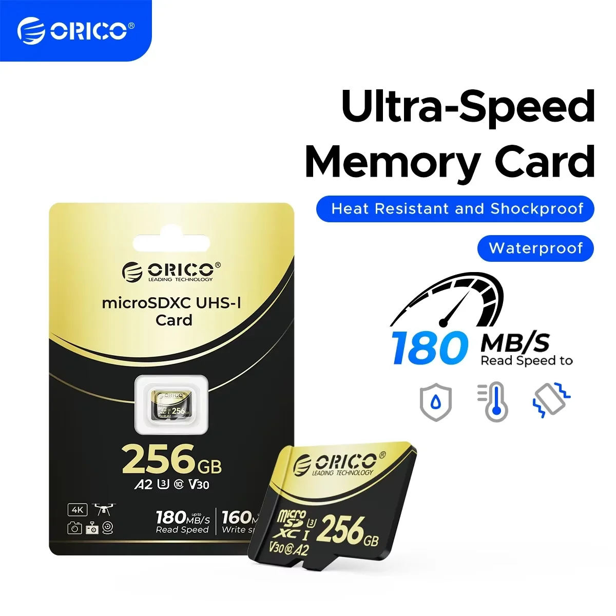 

ORICO Micro SD Card TF Memory Card 512GBFull HD and 4K UHD C10, U3, V30, A2, microSDXC Up to180 MB/s for GoPRO DJI Drone
