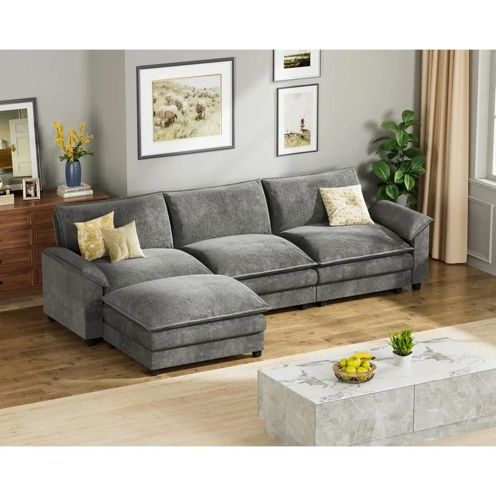 

119" Modular Sectional Sofa, L Shaped Sofa Couch with Reversible Ottoman, DIY Combination Chenille Deep 3-Seat Cloud Couch