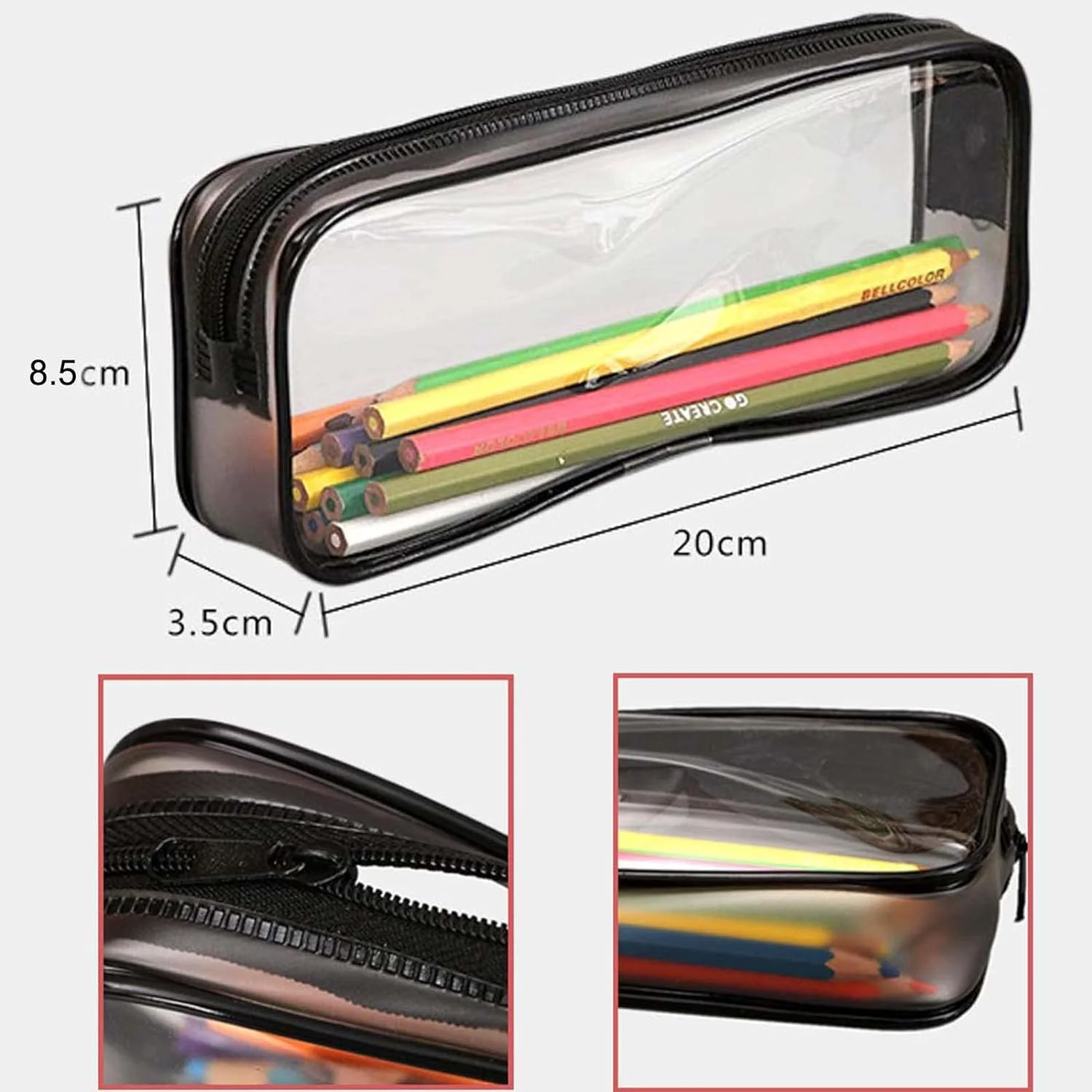 2pcs Clear PVC Zipper Pencil Bag Toiletries Exam Pen Pencil Pouch Case Travel Luggage Make  Cosmetic Bag