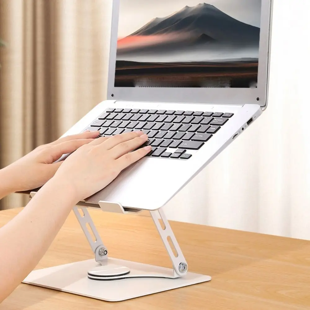 360 Rotating Base Notebook Computer Stand Foldable Lifter Computer Riser Carbon Steel Hollow-Out Tablet Cooling Fan Holder