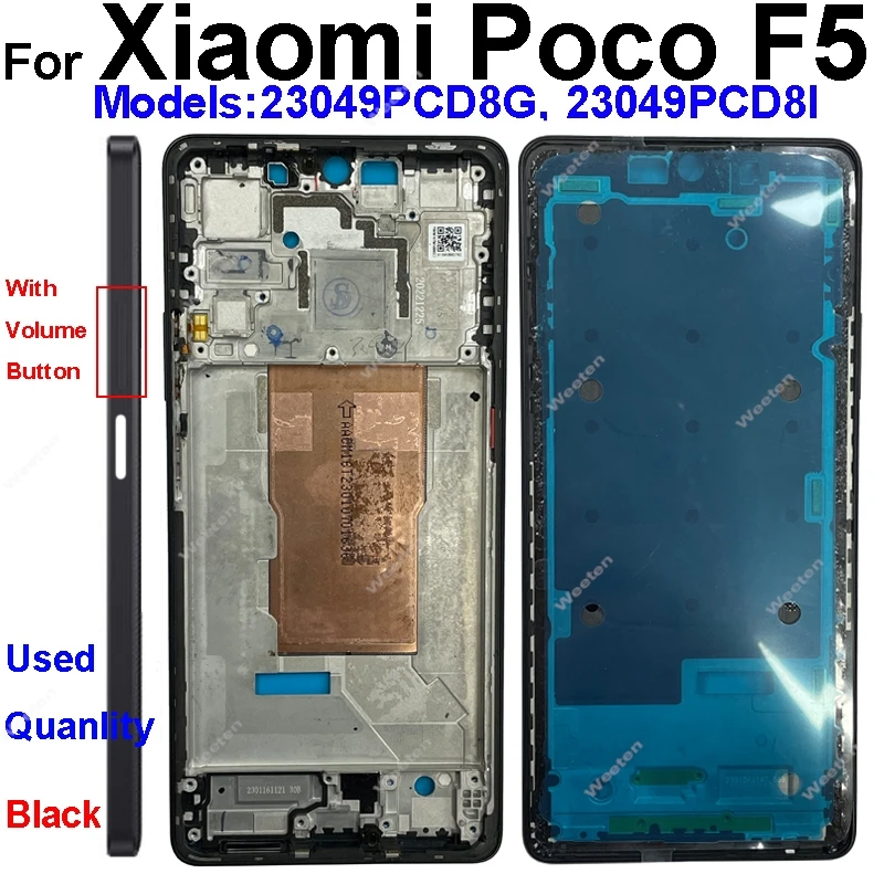 Middle Frame Housing For Xiaomi Poco F5 Poco F5 Pro Middle Frame Holder Cover with Lens Frame Volume Key Replacement Parts