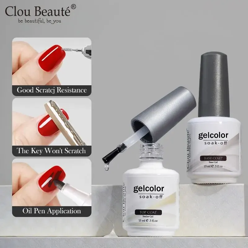 Clou Beaute No Wipe Top Coat Base Coat UV Gel Nail Art Tips Manicure Gel Nail Polish Color Gel Polish