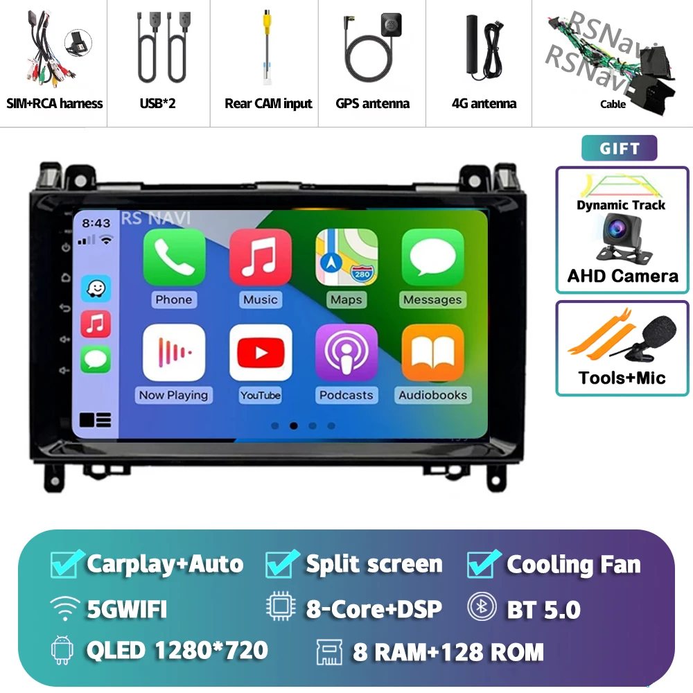 Android 15 Voor Benz Sprinter Volkswagen Crafter 2006-2016 2K QLED Android Autoradio Multimedia Video Player GPS stereo CarPlay