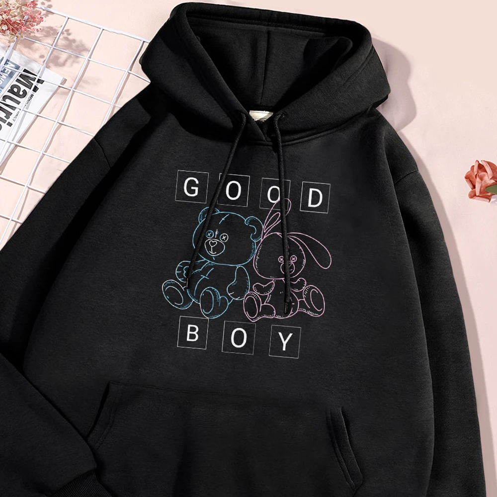 

Cartoon Bear Men's Hoodie Street Casual Warm Fleece Hoodies 2024 Autumn Soft Comfortable Pullover Loose Streetwear Hoody Clothes