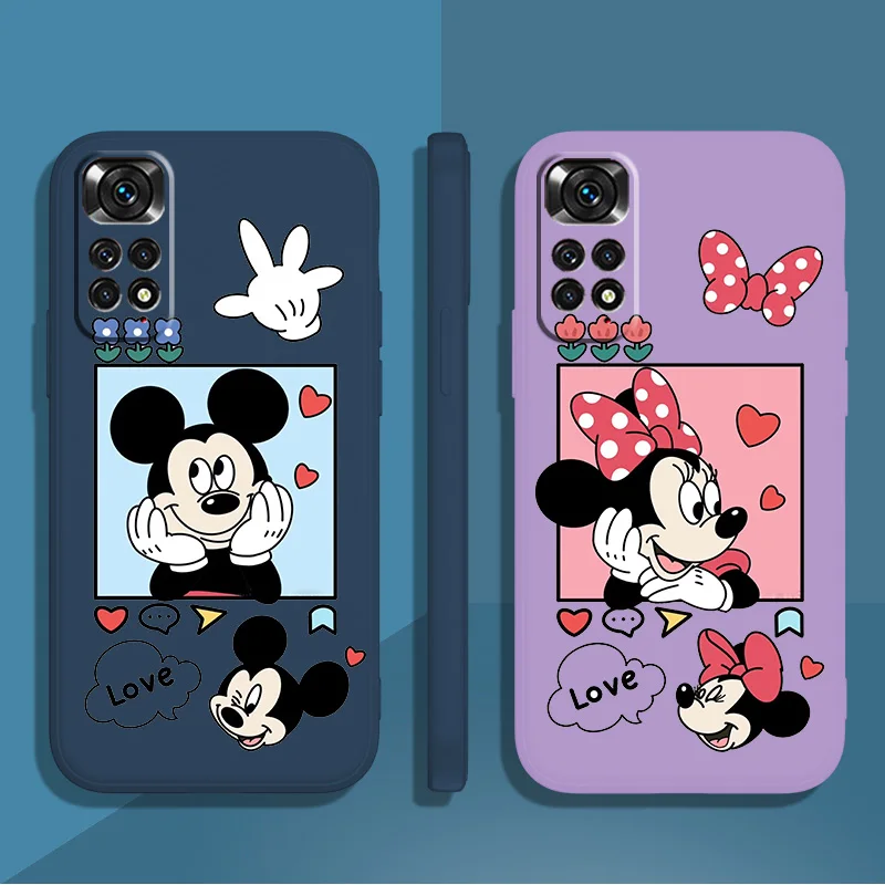 

Mickey mouse cute couple Phone Case For Xiaomi Redmi Note 12 11 11S 10 10S 9 9S 9T 8 8T 7 5 Pro Plus Liquid Rope Candy Cover