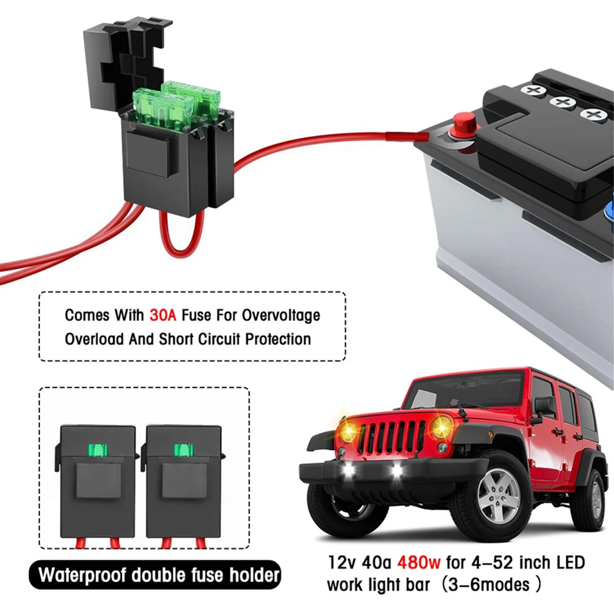 

#055Z Car Work Light Switch Light Bar Motorcycle Power Wiring Harness for Car Boat Truck 480W Cable Relay Wire (Black)