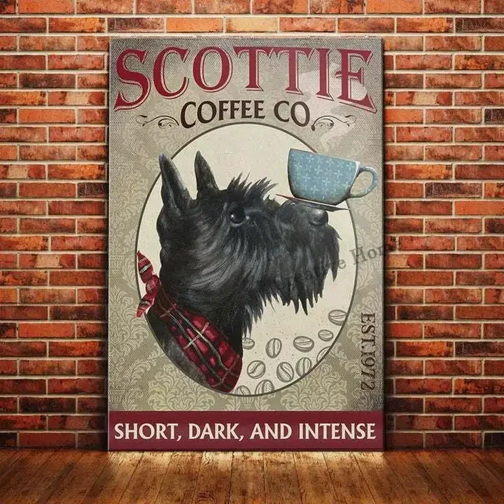 Sottie Dog Metal Tin Sign Wall Decor Scottish Terrier Bubble Coffee Co. Hanging Plaque Aluminum Signage Posters Plaque 8x12 Inch